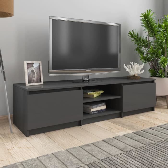 CHEZZOE Meuble TV Design - Meuble de rangement Meuble de Télévision Gris brillant 140x40x35,5 cm Aggloméré ☺94123