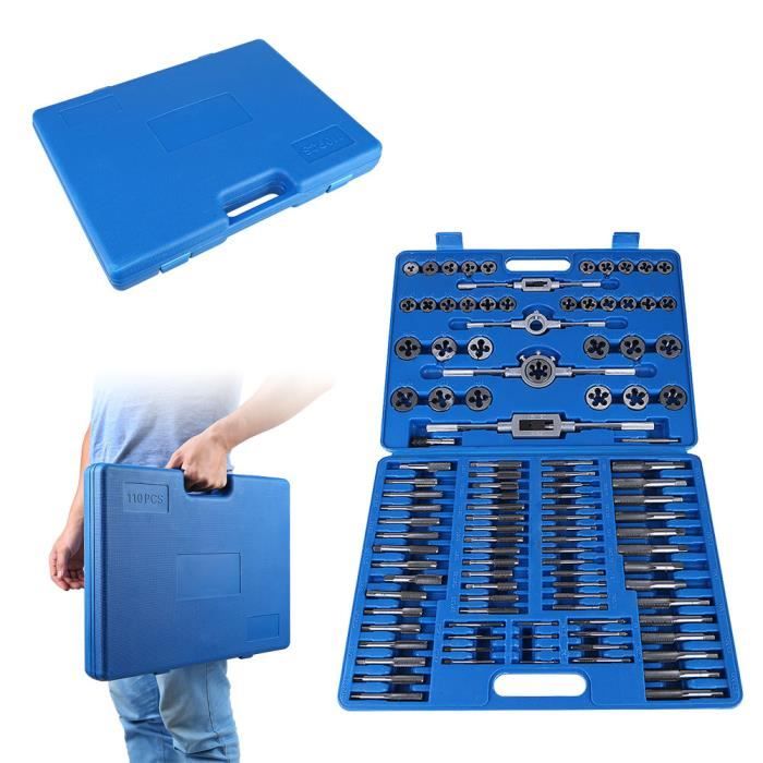 110 Pcs M2-M18 Kit de Taraudage en acier au carbone Coffret tarauds et filières -ZOO