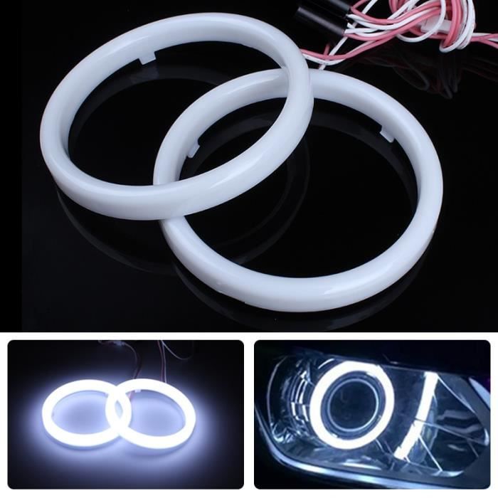 Phare de voiture Led avec yeux d'ange 12V, anneau Halo, feu de jour DRL -90mm