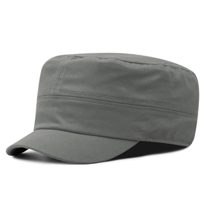 Casquette plate de grande taille pour hommes, casquette militaire à bord court, chapeau militaire en gray green 58cm