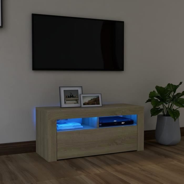 ETO-Meuble TV avec lumières LED Avec design à la fois tendance et pratique Chêne sonoma 90x35x40 cm