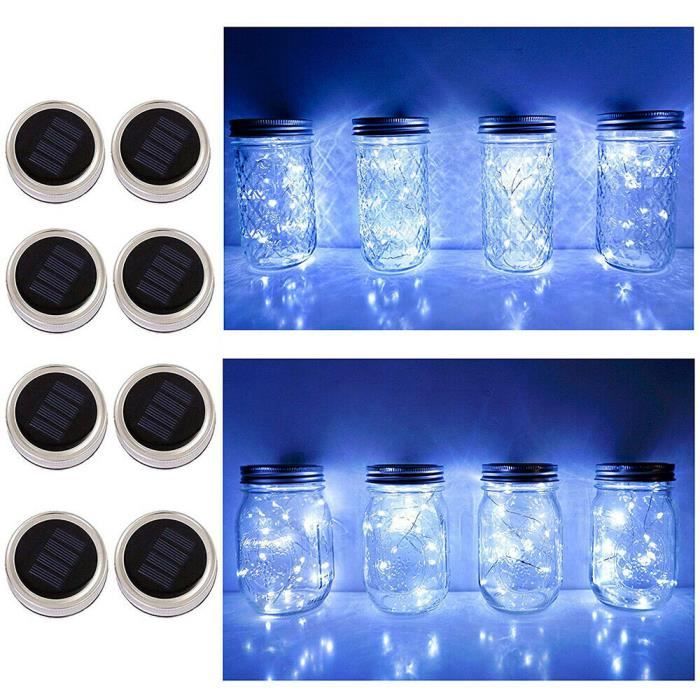 Solaire 2M 20LEDs Guirlande lumineuse Guirlande de nuit pour partie jardin Couvercle de pot de maçon extérieur -lumière blanche