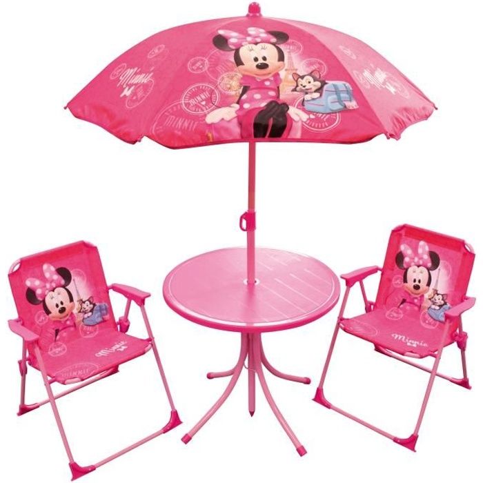 MINNIE Salon de jardin composé d'une table, de deux chaises et d'un parasol pour enfant - Disney