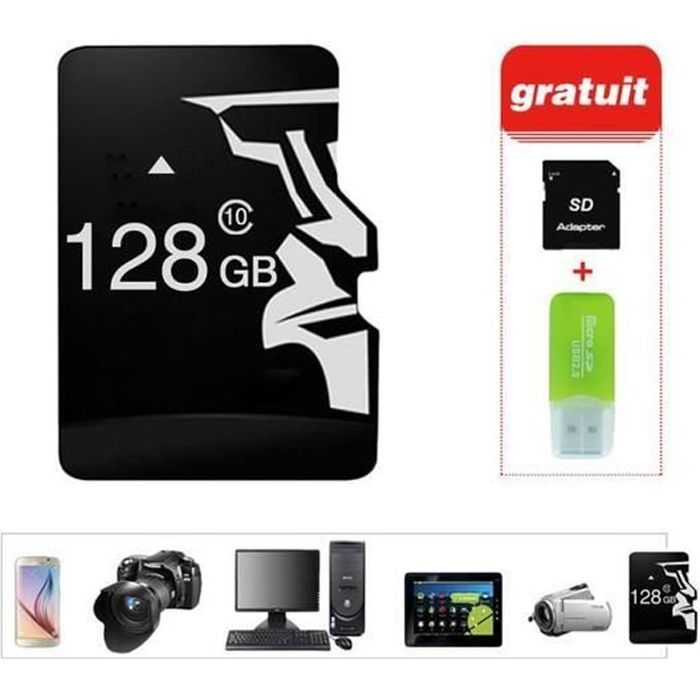 VEHOOT V13 Carte Mémoire Micro SD 128go Class 10 Adaptateur sd + lecteur de cartes Noir