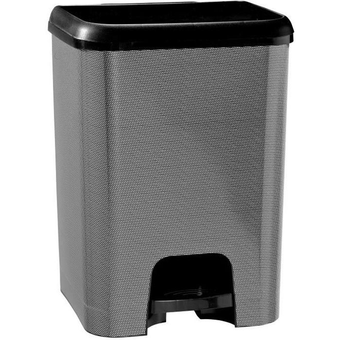 KITCHEN MOVE Poubelle de cuisine à pédale SEATTLE - Plastique aspect métal - 30 l - Noir géométrie