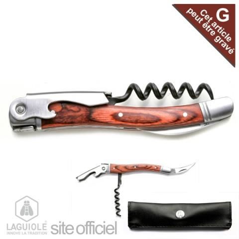 LAGUIOLE tire-bouchon avec étui, manche bois ex...