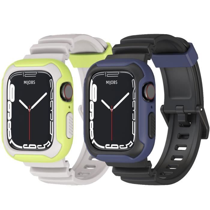 Bracelet et coque compatible pour Apple Watch Series 6 5 4 3 et Series 7 8 SE 44/42/45mm, Bracelets de remplacement protection coque