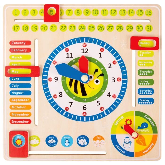 Jeu en bois - Tableau éducatif Date Heure et saisons en Anglais - Legler 4768