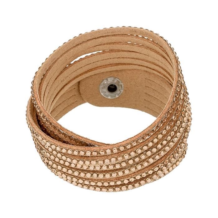 Mes-bijoux.fr - Bracelet Femme Alcantara Beige et ornée de Cristaux de Swarovski Element - WRG249MXSgv