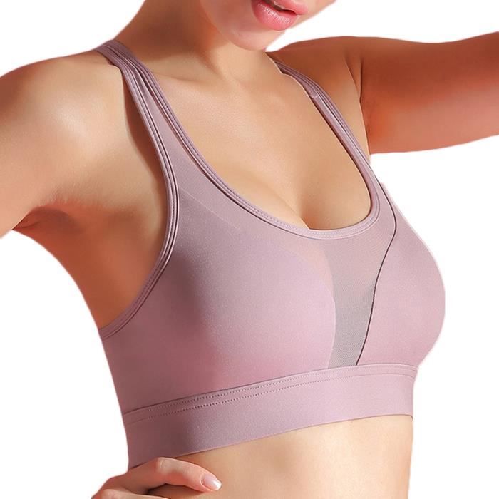 Brassière Soutien-Gorge sans Armature Sexy Respirant pour l'entraînement Physique Yoga Violet S