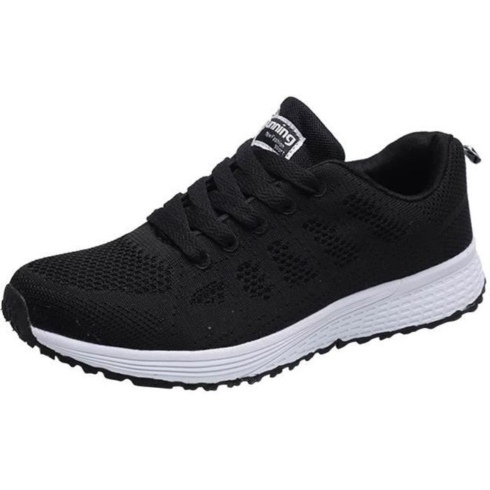 lukcolor Basket Chaussures de sport tissées volantes légères à fond plat et respirantes en maille respirante pour femmes Noir