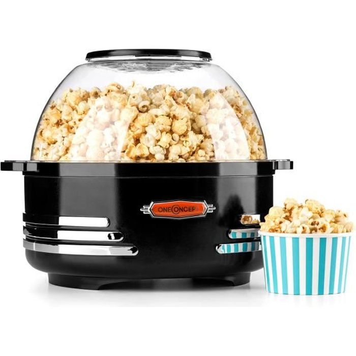 oneConcept Couchpotato - Machine à pop corn style rétro vintage (capacité 5,2L, couvercle double emploi) - noir