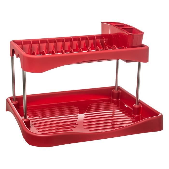 Égouttoir à vaisselle 2 niveaux rouge en plastique