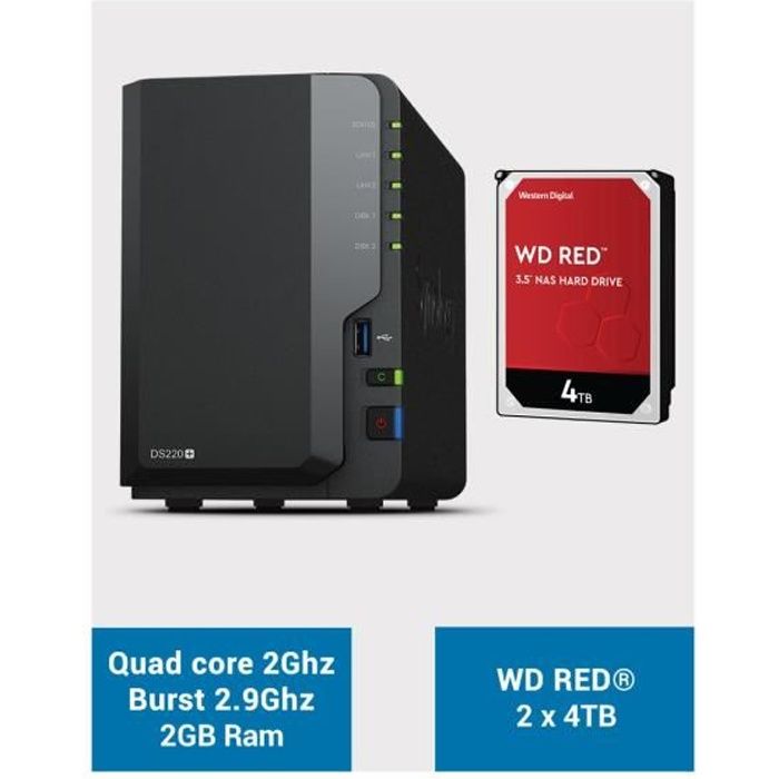 Synology DS220+ 2Go Serveur NAS WD RED 8To (2x4To)
