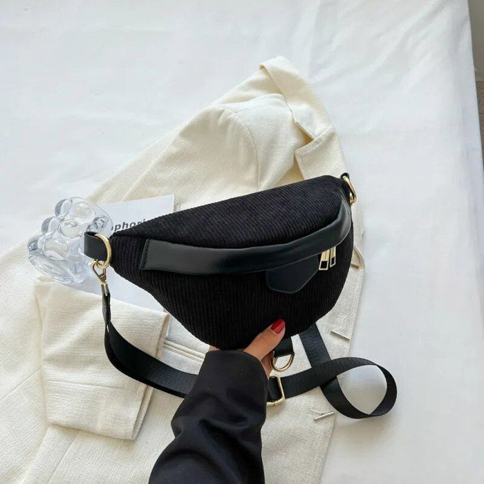 Sac Banane Velours Côtelé Pour Femme – Bandoulière Réglable, 3 Zips + Poche Antivol, Vert Tendance, Loisir/sport