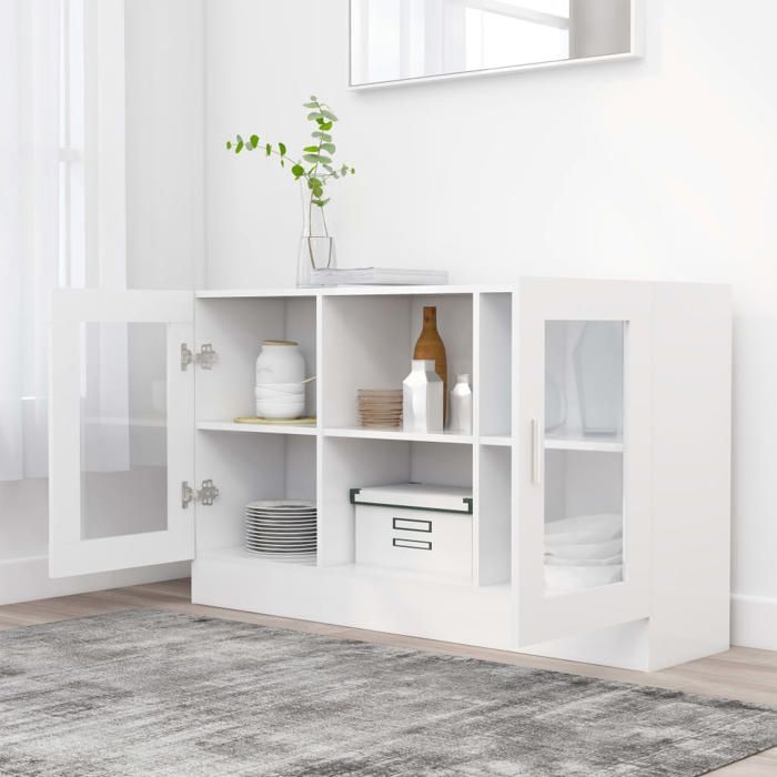 Buffet CHIC Armoire à vitrine Blanc 120x305x70 cm Bois dingénierie LL0000074815