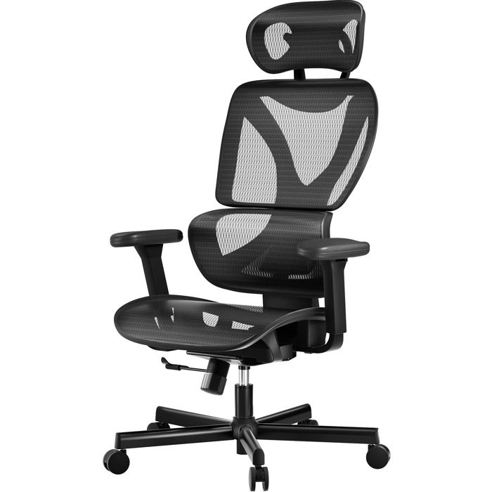 Wiltec Fauteuil bureau Ergonomique Capacité 150kg max. Pivotant 360° Noire avec Appuie-tête Appuie-bras Dossier réglable Mesh Siège