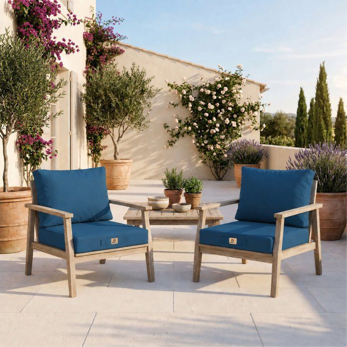 Coussins pour salon de jardin déhoussable 50x50cm Bleu pétrole