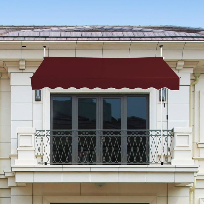 COSTWAY Store Banne Manuel Rétractable sans Perçage 200x125CM-AngleHauteur Réglable-en Métal et Tissu-FenêtreBalconJardin-Rouge