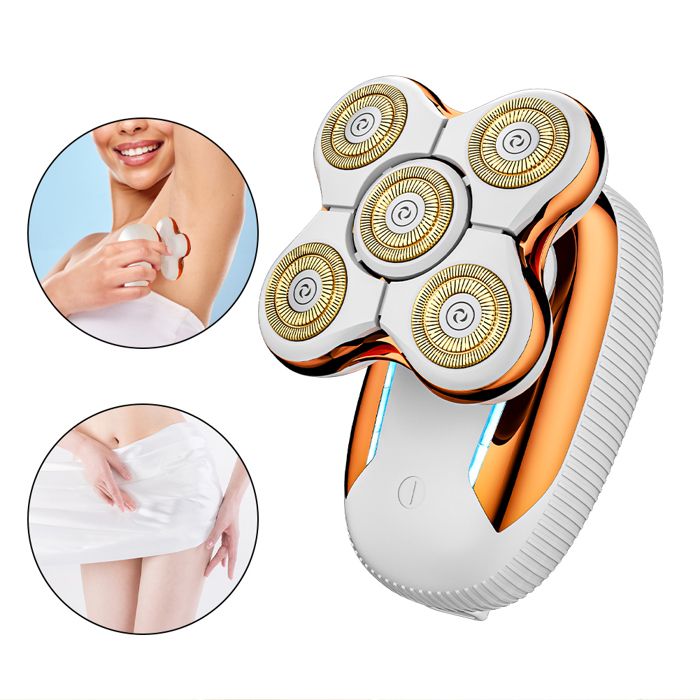 Rasoir Électrique Femme - Épilateur Visage Jambes Lèvres Corps Maillot - Sans Douleur - 5 Têtes - Rechargeable USB - IPX6