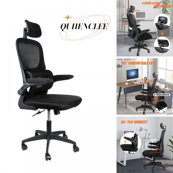 Chaise de bureau -125*65.5*64cm - Noir - Pour étude et bureau - Inclinable jusquà 125 degrés- QUIIENCLEE