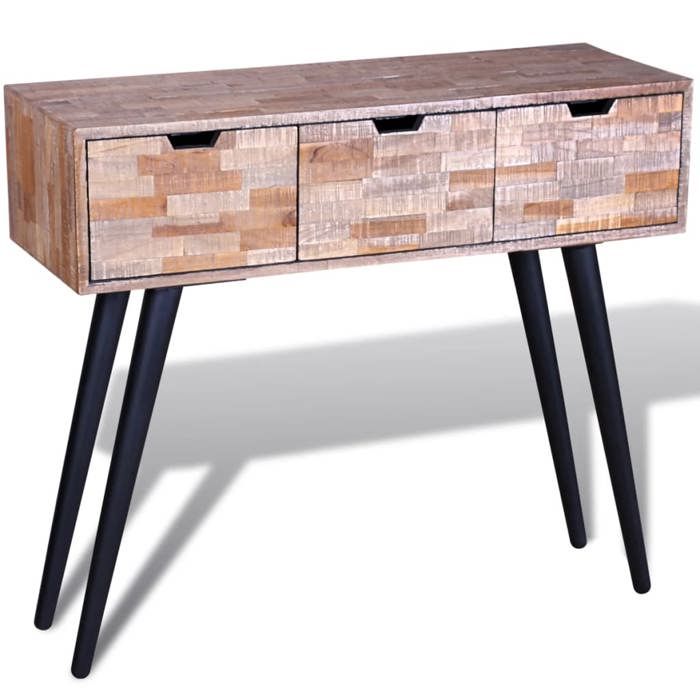 Table Console dentrée GKK MEUBLE DE SEJOUR avec 3 tiroirs Bois de teck recyclé (960)