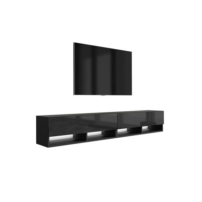 Meuble TV : (2 x 100) Noir Mat / Noir Brillant LED blanche 200 × 32 × 34 cm