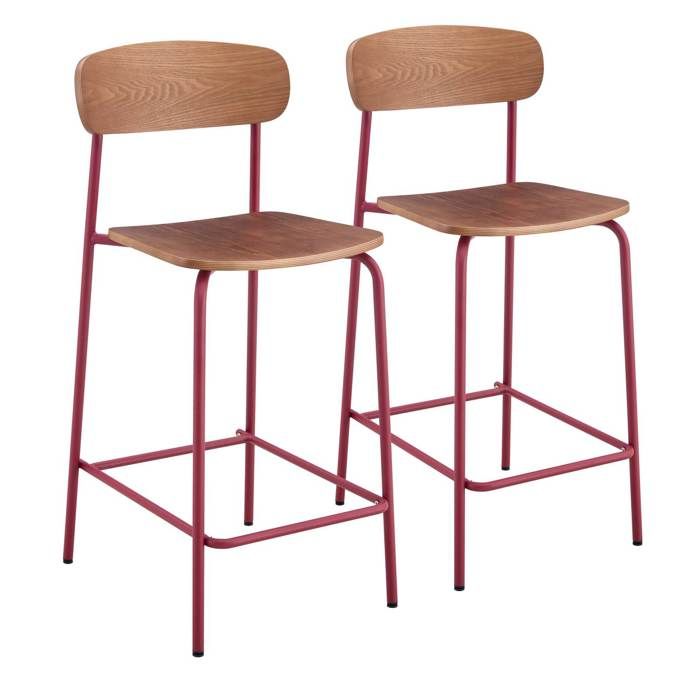 Lot de 2 chaises hautes en métal et bois bordeaux Lila - Oviala Lot de 2 chaises hautes en métal et bois bordeaux Lila - Oviala