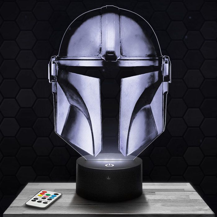 Lampe 3d _ Casque The Mandalorian - Accessoire Merch Cadeau Casque The Mandalorian - Veilleuse Led Tactile avec socle au choix