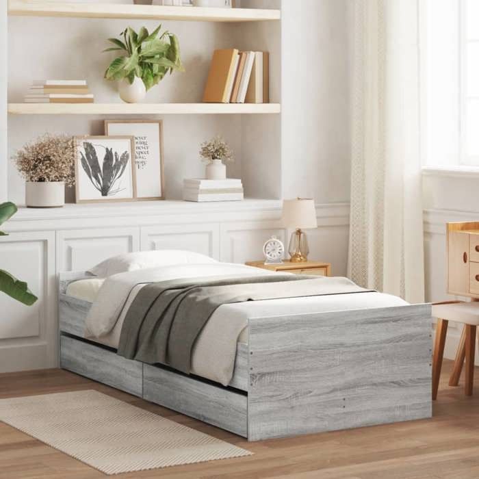 CHIC Lit adulte 1 place - 75x190 cm Structure/Cadre de lit sonoma gris 75x190 cm #Sara52061