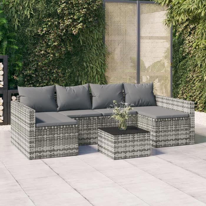 Ensemble de salon de jardin - vidaXL - Résine tressée - Gris - Canapé en U - Table basse