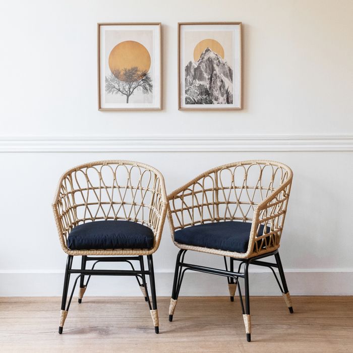 Lot de 2 fauteuils en rotin synthétique avec coussins AIKO Lot de 2 fauteuils en rotin synthétique avec coussins AIKO