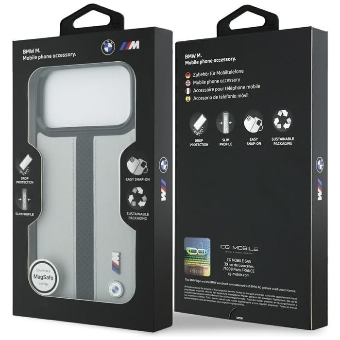 Coque MagSafe - BMW - BMHMP17X25PCPSGK - Gris - Bande tricolore perforée - PC+TPU