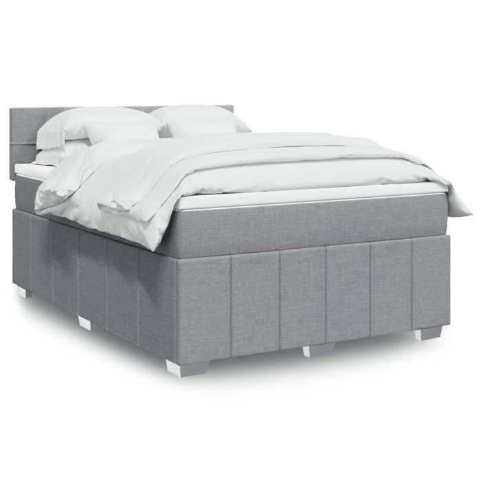 Lit avec sommier et matelas - vidaXL - 160x200 cm - Gris clair - Matelas à ressorts ensachés - Surmatelas inclus
