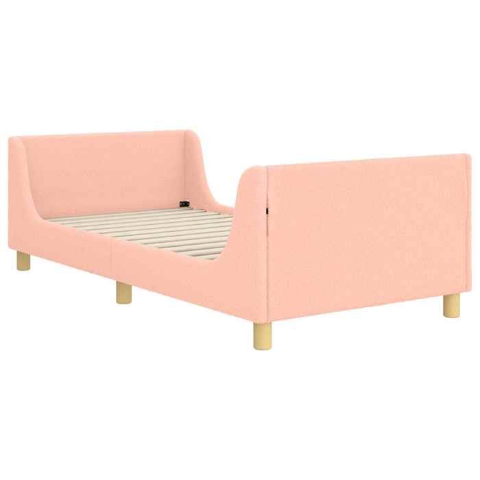 Lit enfant avec tête de lit - UU - Rose - 90x200 cm - Tissu en laine de mouton - Bois dingénierie - 205x96x60 cm