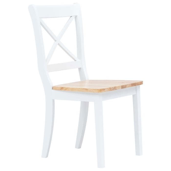 “Winter SaleTOP Chaise de cuisine Blanc - Chaises à manger lot de 2 blanc et bois clair bois hévéa massif PRO30289