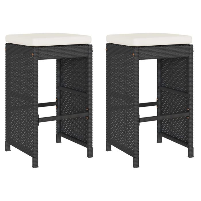 SALE 2026Tabourets de bar jardin - CITY GARDEN - Extérieur - coussins lot de 2 - noir - Résine tressée 40x40x76cm 10 Kg 8180012
