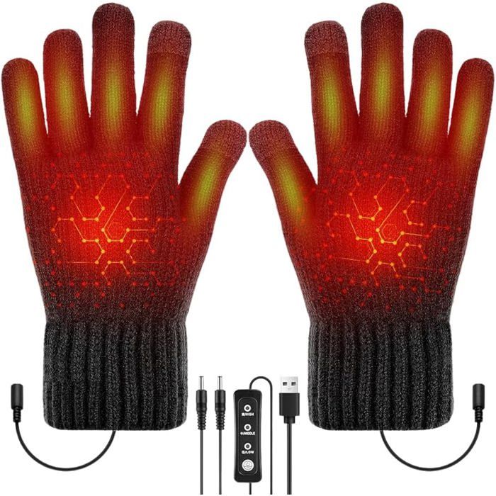 Gants hiver USB pour homme et femme gants pour écran tactile gants de ski gants de vélo avec réglage de Noir