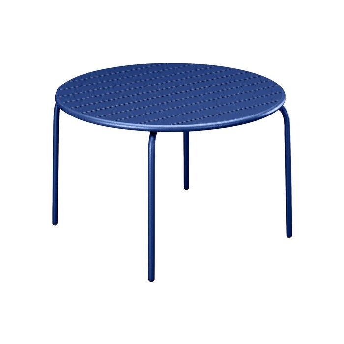 Table de jardin ronde D.130 cm en métal - Bleu nuit - MIRMANDE de MYLIA Table de jardin ronde D.130 cm en métal - Bleu nuit - MIRMANDE de MYLIA