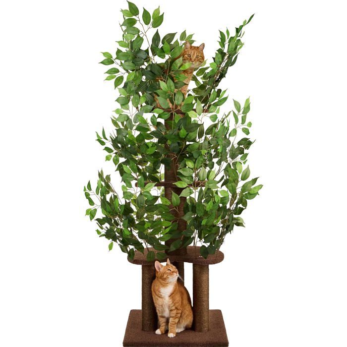 Comparer les prix de Arbre à chat multi-niveaux - SUTEO - 4 niveaux - 3 colonnes de grattage - 60x60x160 cm - Marron - Peu encombrant