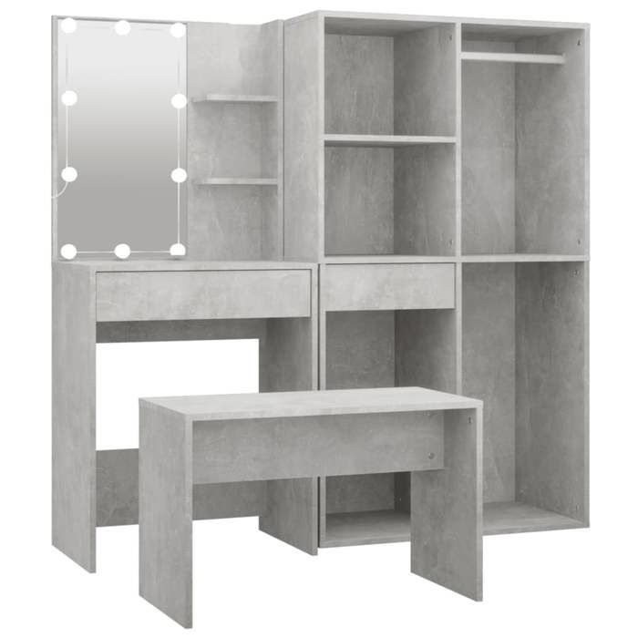 SALE 2026ensemble de coiffeuse tendance - Pour femmes/filles Gris - Ensemble de coiffeuse avec LED Gris béton Bois dingénierie 72