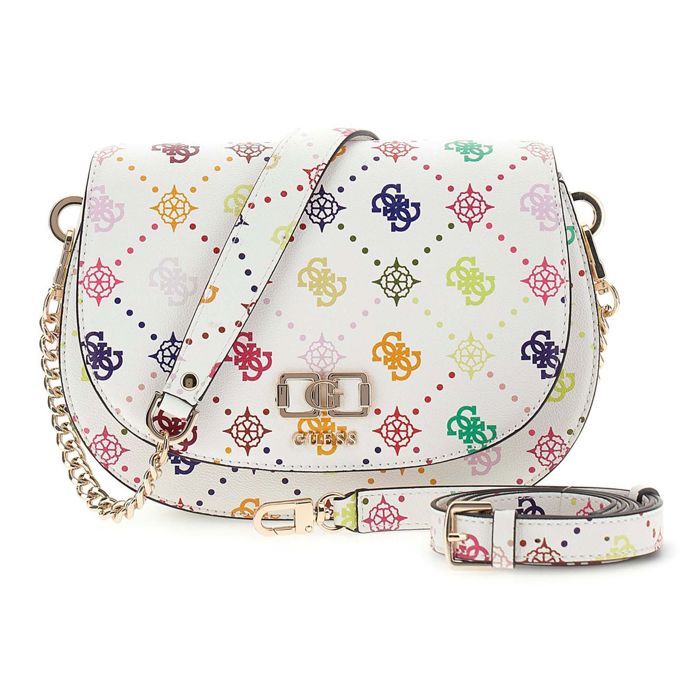 GUESS Sac à épaule blanc rose pour femme - Emelie Logo Flap Shoulder Bag Multi Logo 338219