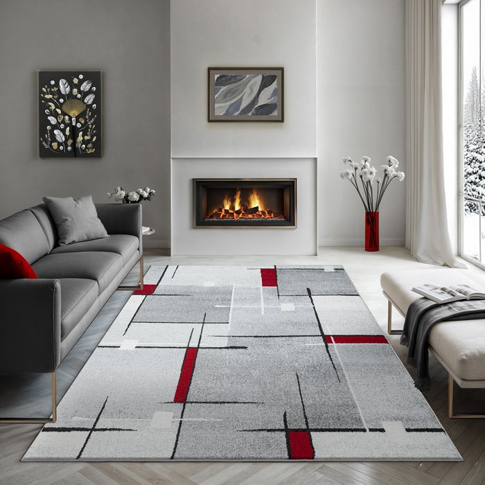 the carpet Pearl – Tapis moderne dense poils courts salon/chambre contours découpés Gris rouge 80 x 140 cm D46