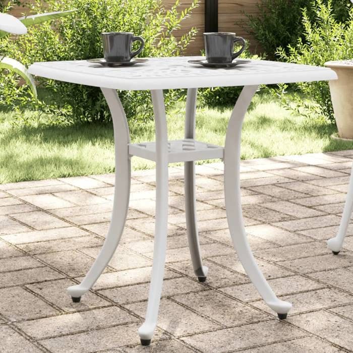 Soldes printemps Table terrasse - Blanc - Table de jardin - 1 PC - blanc 53x53x53 cm aluminium coulé T368