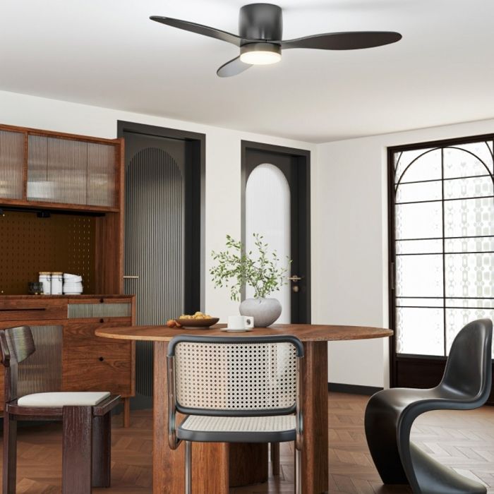 Ventilateur de plafond LED Ø115 cm avec télécommande moteur DC réversible 6 vitesses ABS noir - Wuvrie