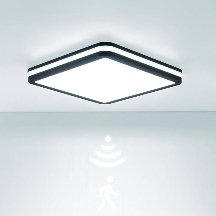 Plafonnier LED Étanche-KAL-IP65 Détecteur de Mouvement 18W 2700Lm 3000K-6500K pour Salle de Bain Garage Balcon