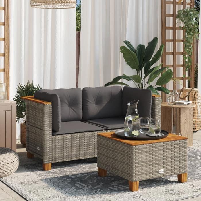 SOFA DE JARDIN/Salon bas de jardin Gris Magnifique Canapés dangle de jardin et coussins 2 pcs gris résine tressée 127x63 5x62cm CL8