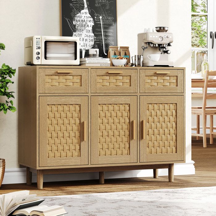 Buffet bas - meuble de cuisine - 3 portes - 3 tiroirs - Marron 107x40x80 cm