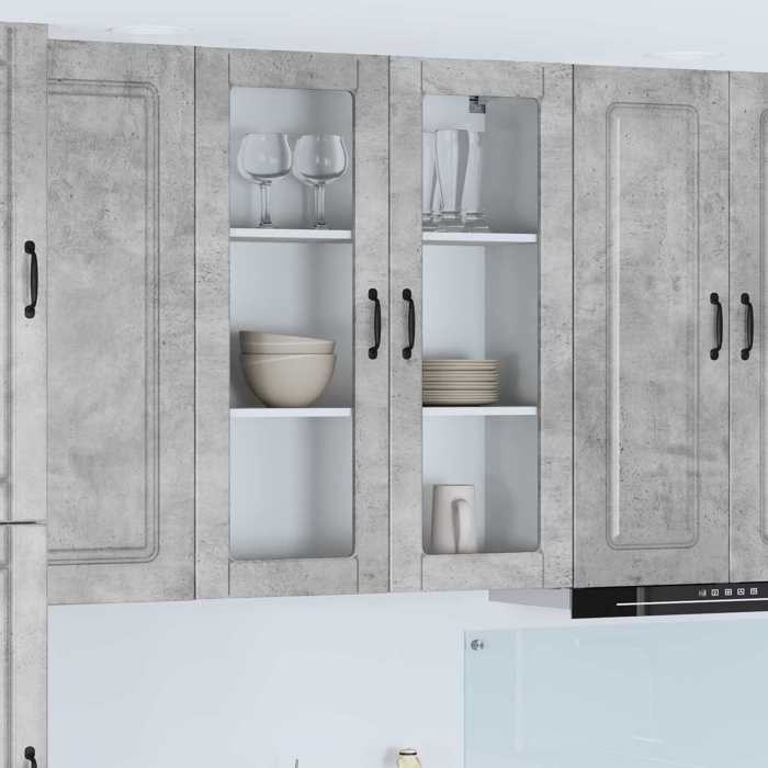 Cabinet de cuisine 1 PC Buffet Cuisine vaisselier Kalmar Gris béton 80x31x100 cm A13253