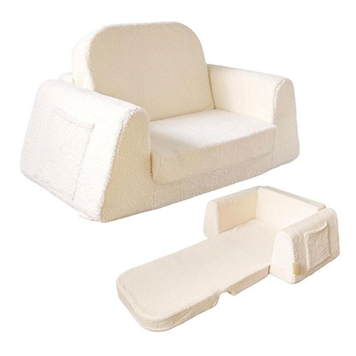 Canapé-lit Enfant Convertible 2-en-1 Fauteuil et Lit Pliable pour Bébés Fauteuil pour Enfants Base Élargie Anti-Bascule Beige